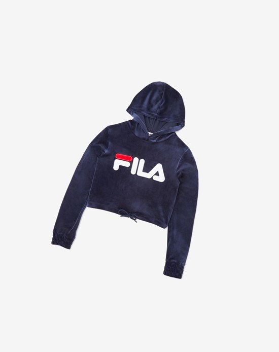 Fila Aitana Crop Velour Hoodie Blancos Rojos | 031278-WZY