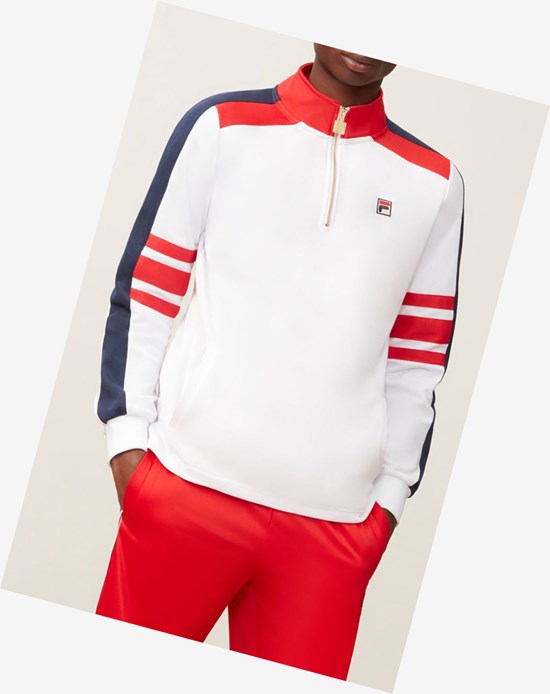 Fila Alastair 1/4 Zip Sweatshirt Wht/Cred/Peac | 258910-VCD