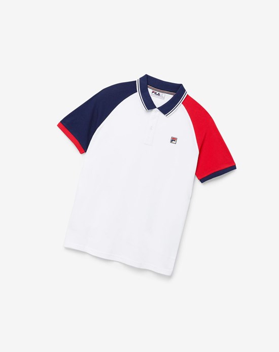 Fila Apollo Polo Blancos Azul Marino Rojos | 870123-DWP