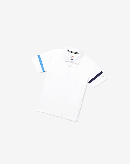 Fila Core Tenis Polo Blancos Azul Marino | 197832-NUQ