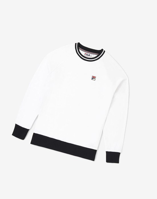 Fila Cosmo Velour Crew Blancos Negros | 861475-TNP