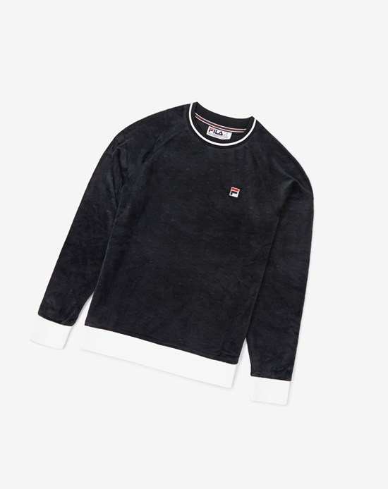 Fila Cosmo Velour Crew Negros Blancos | 715938-KTF