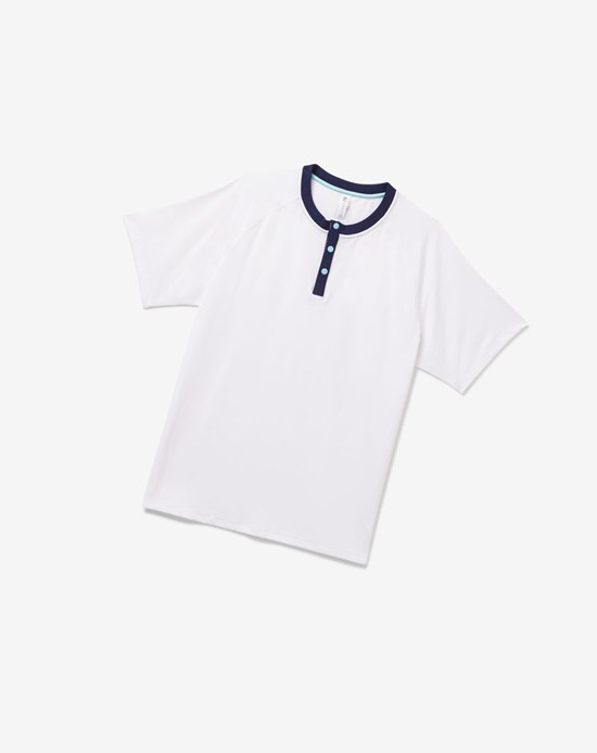 Fila Cross Court Corta Sleeve Henley Blancos Azul Marino Azules | 048172-JGC