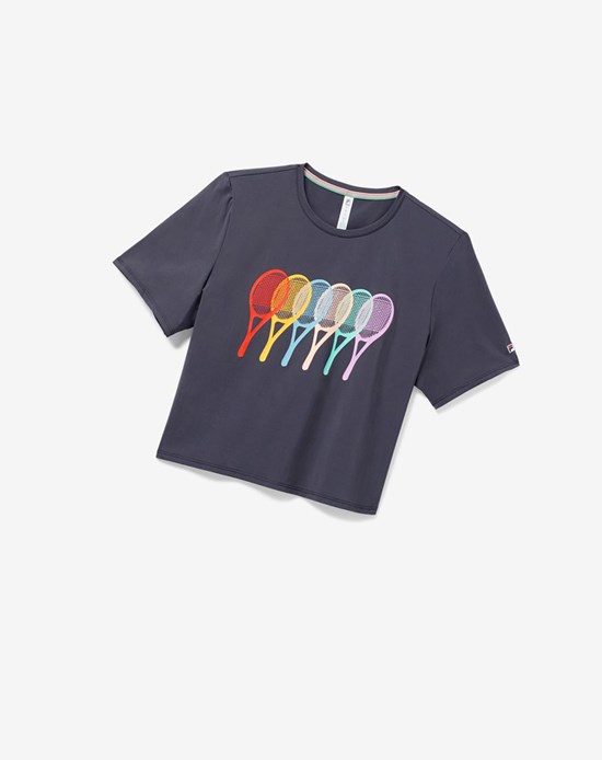 Fila Cross Court Estampados Tee Azules | 316740-GYE