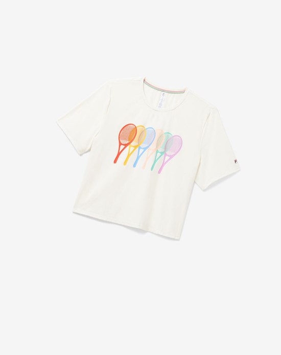 Fila Cross Court Estampados Tee Blancos | 425386-FCG