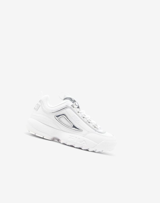 Fila Disruptor 2 Creased Metallic Sneakers Blancos Blancos Plateados | 361842-LXW