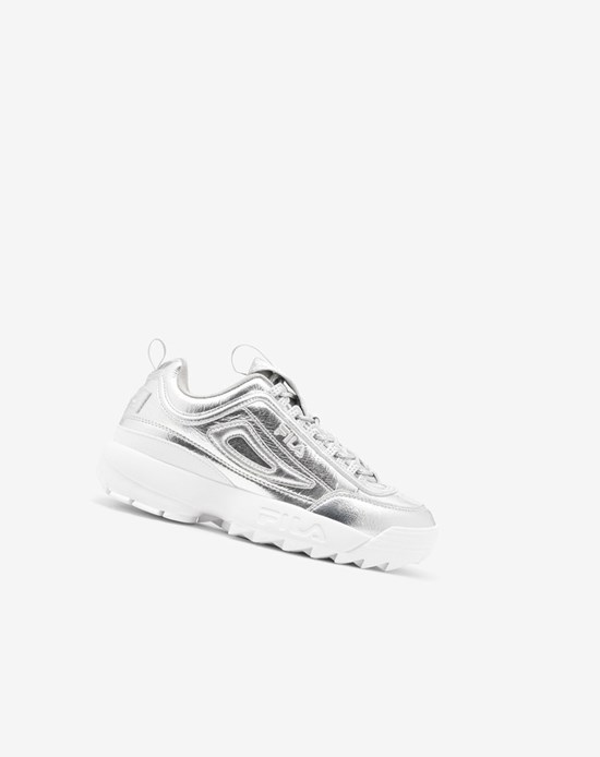 Fila Disruptor 2 Creased Metallic Sneakers Plateados Plateados Blancos | 480926-PEO