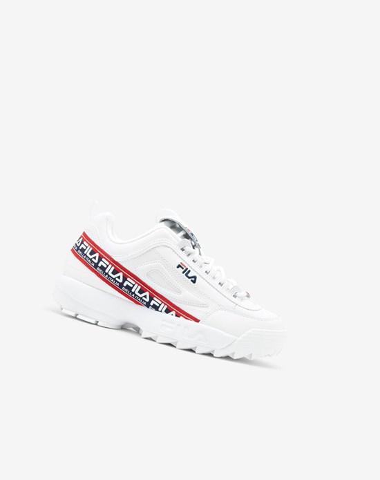 Fila Disruptor 2 Premium Logo Tape Sneakers Blancos Azul Marino Rojos | 514069-ZJB
