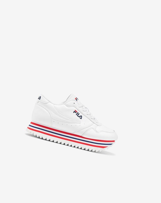 Fila Fila Orbit Stripe Sneakers Blancos Azul Marino Rojos | 145837-XRL
