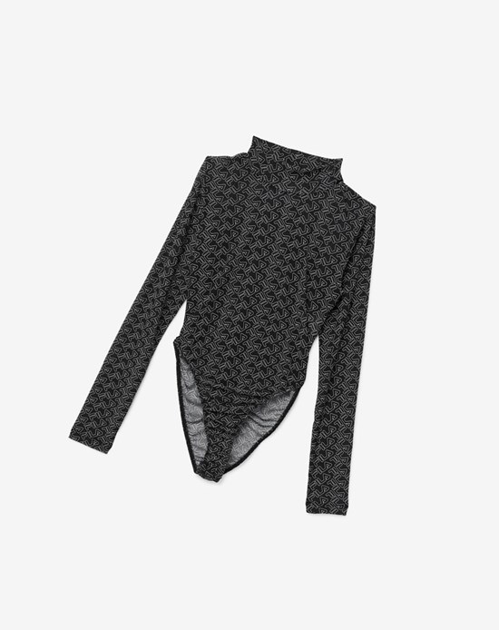 Fila Gaganga Sheer Bodysuit Negros Blancos | 258409-QYB