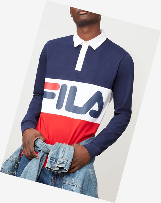 Fila Harley Rugby Shirt Navy/Cred/Wht | 416703-QJV