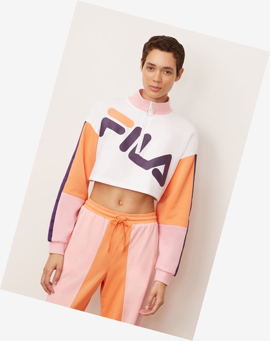 Fila Kaia 1/2 Zip Cropped Sweatshirt Wht/Cndyp/Corg | 592430-TGM