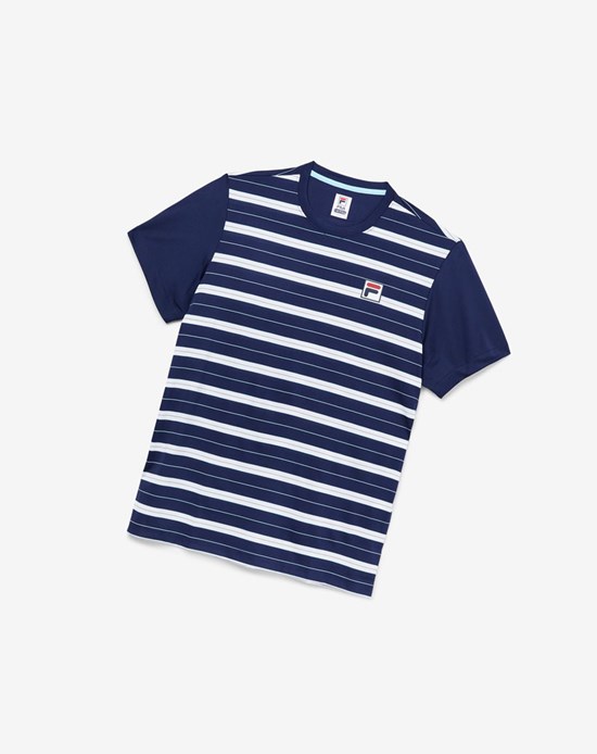 Fila Legends Yarn Dyed Crew Azul Marino Blancos | 358790-CIE