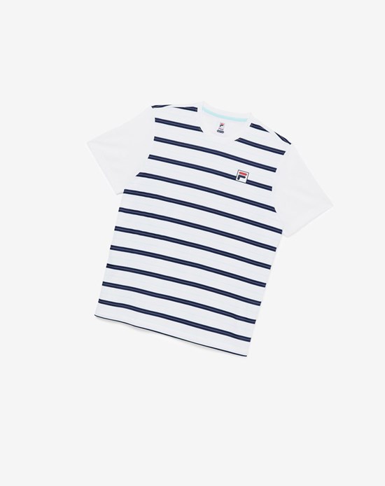 Fila Legends Yarn Dyed Crew Blancos Azul Marino | 253069-JCD