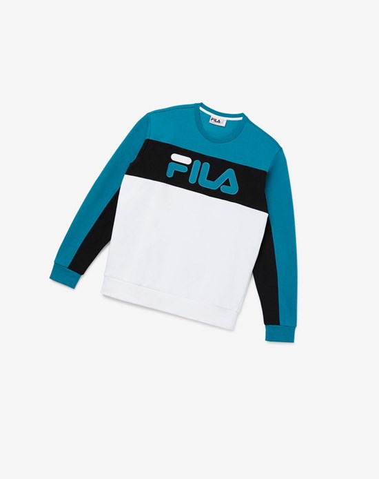 Fila Lesner Fleece Crew 496 Hblu/Wht/Blk | 167902-RXW