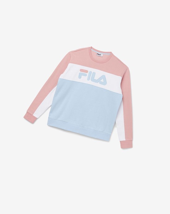 Fila Lesner Fleece Crew 967 Pshad/Wht/Cblu | 583970-BEI