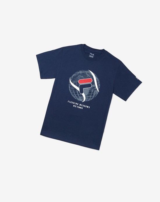 Fila Nyc Globe Tee Azul Marino | 829671-WFH