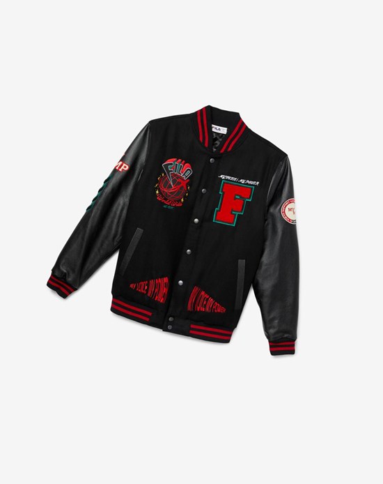 Fila Raddix Varsity Jacket Negros Rojos Verdes | 921803-VEN