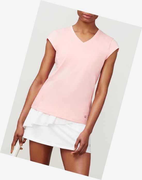 Fila Ruffle V-neck Tee Ltpink | 019267-ITO
