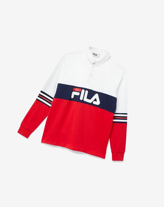 Fila Syd Long Sleeve Polo Blancos Rojos | 814536-SZG