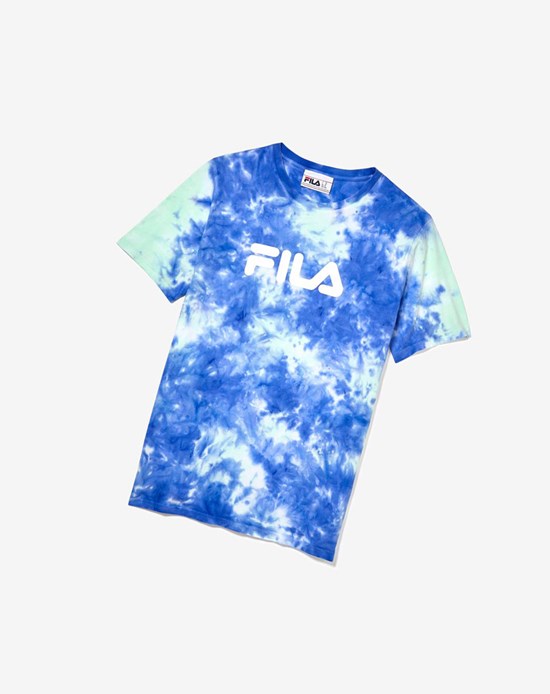 Fila Tie Dye Fila Logo Tee Azules Verdes Blancos | 839067-UAV