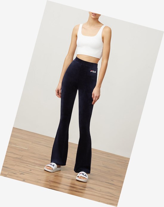Fila Tonia High Waisted Flared Velour Pant Peac/Wht | 067583-WSM